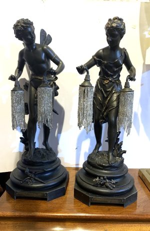 ZZ5378  Pair of Figured Lamps